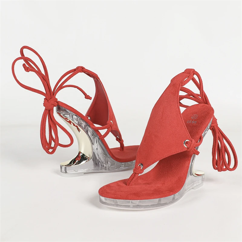 Unique Clear Sculptural Wedge Sandals Women Sexy Clip Toe Wrap-Around Slide Sandals Fashion Evening Dress Shoes Zapatos De Mujer