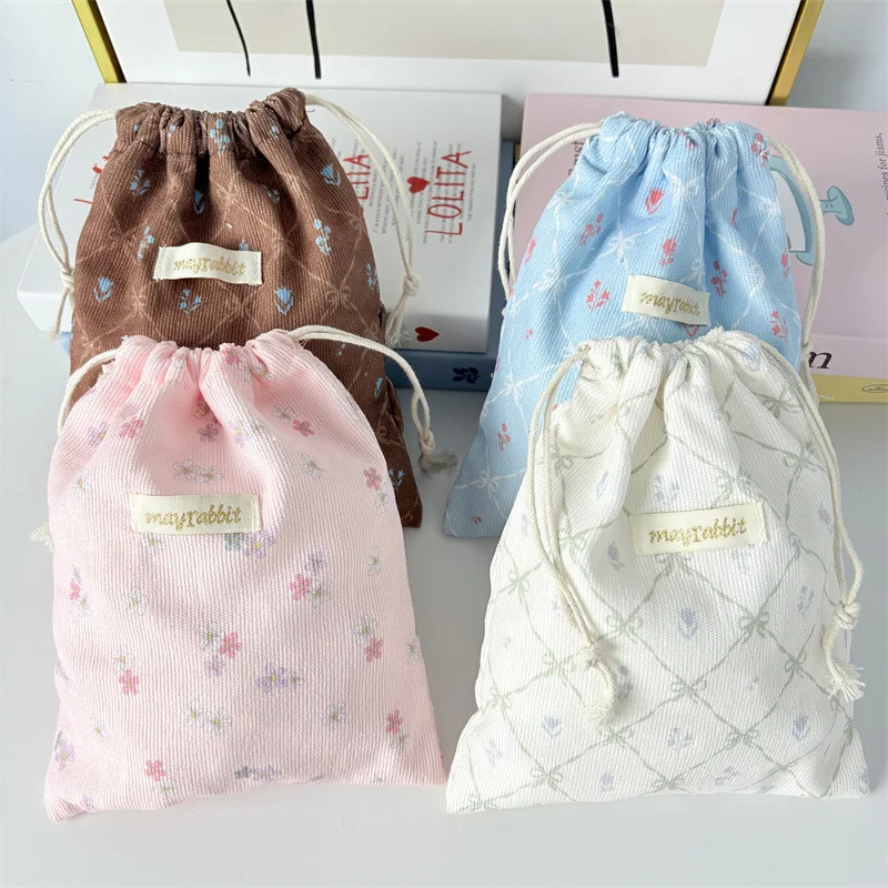 Torba do przechowywania z kokardą w kratkę, przenośna kosmetyczka ze sznurkiem, podróżna torba ze sznurkiem do pakowania i organizowania różnych przedmiotów.