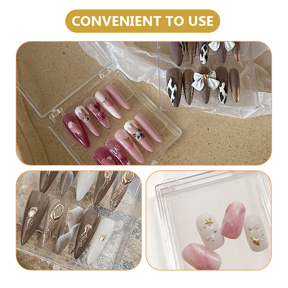 8 Pcs Nail Stuff Organizer Armor Gift Box Clear Lid Fake Nails Case Mini Press Packaging Storage Tips