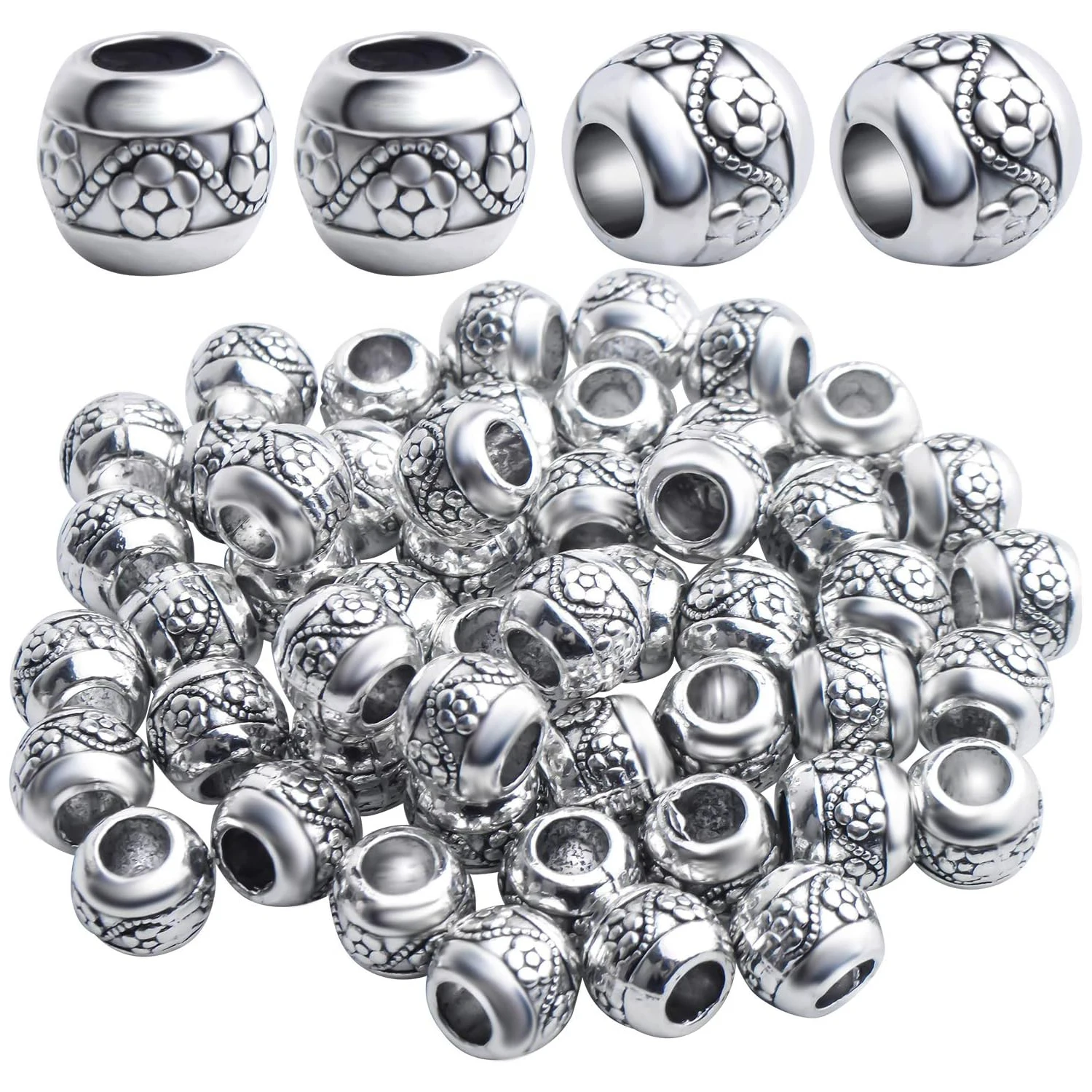 

50pcs Round Spacer Bead European Style Spacers Beads Large Hole Tube Beads Jewelry Charms for Necklace Bracelet Jewelry Making
