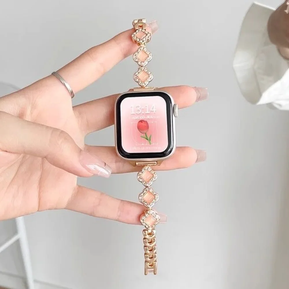 Womens Slim Jewelry Bracelet For Apple Watch Series 9 8 7 41mm 45mm 42 44 38mm 40mm Luxury Strap For iWatch 6 5 4 se 3 49mm Band