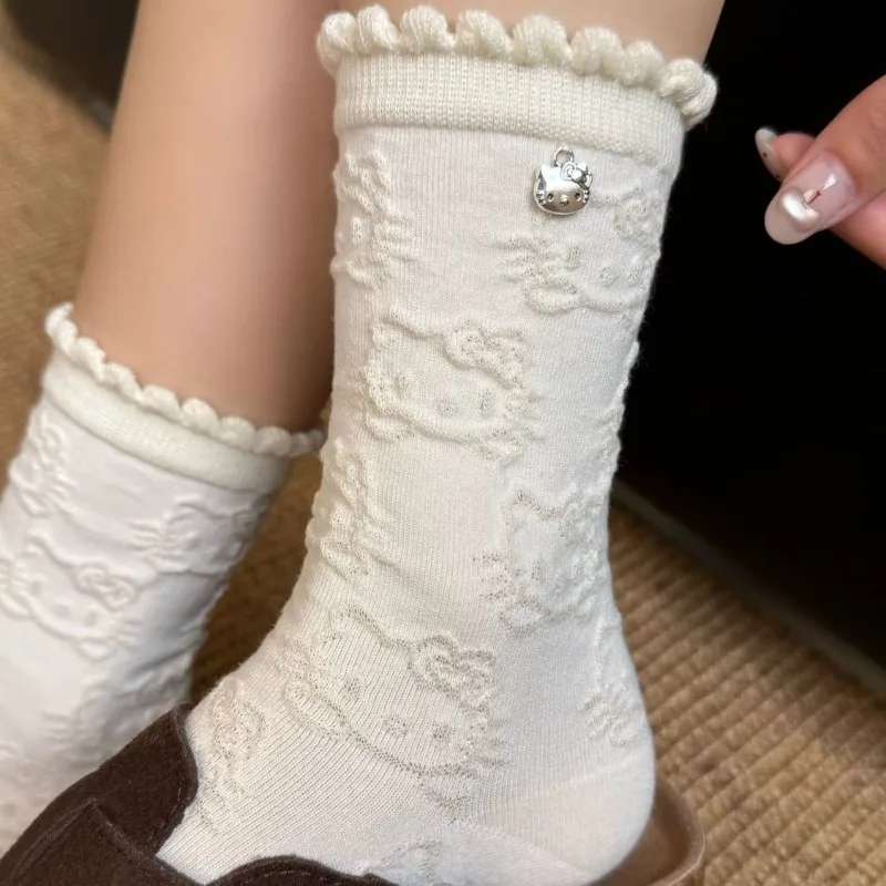 

Ladies' Hello Kitty Relief Socks Solid Color Anime Cartoon Full Print Hello Kitty Pendant Girl Sweet Kawaii Lace Socks