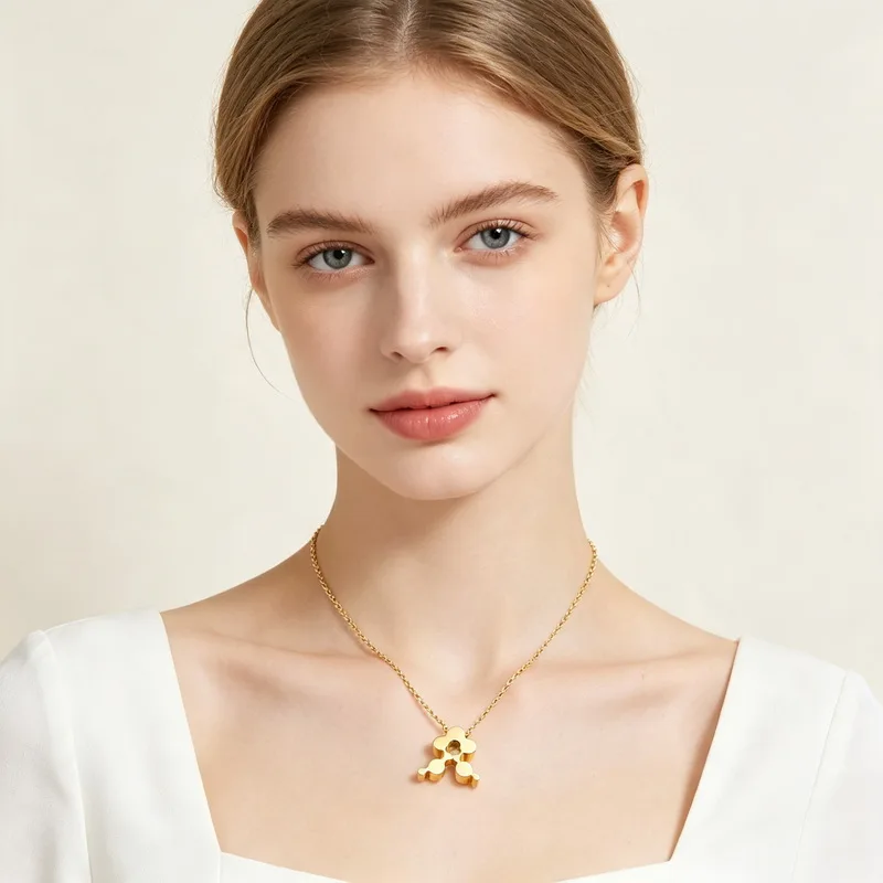 KALEN Women Stainless Steel Hollow Flower Pendant Necklace Geometric Abstract Charm Minimalist Daily Neck Jewelry Gift