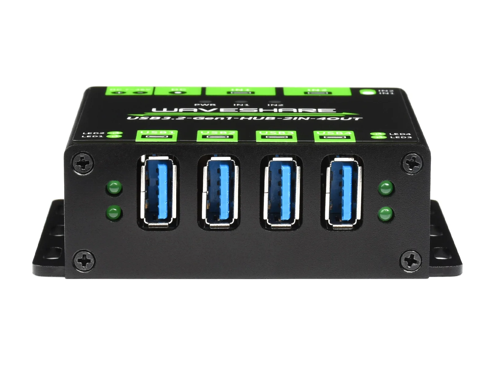 Przemysłowy HUB USB Waveshare, rozszerzający 4x porty USB 3.2, przełączalne podwójne hosty, wielokrotne zabezpieczenia — zdjęcie produktu 4