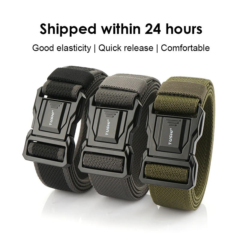 HSSEE Adjustable Elastic Belt for Man Zinc Alloy Buckle Quick Release Tactical Outdoor Casual Belt Tight Nylon Stretch Waistband