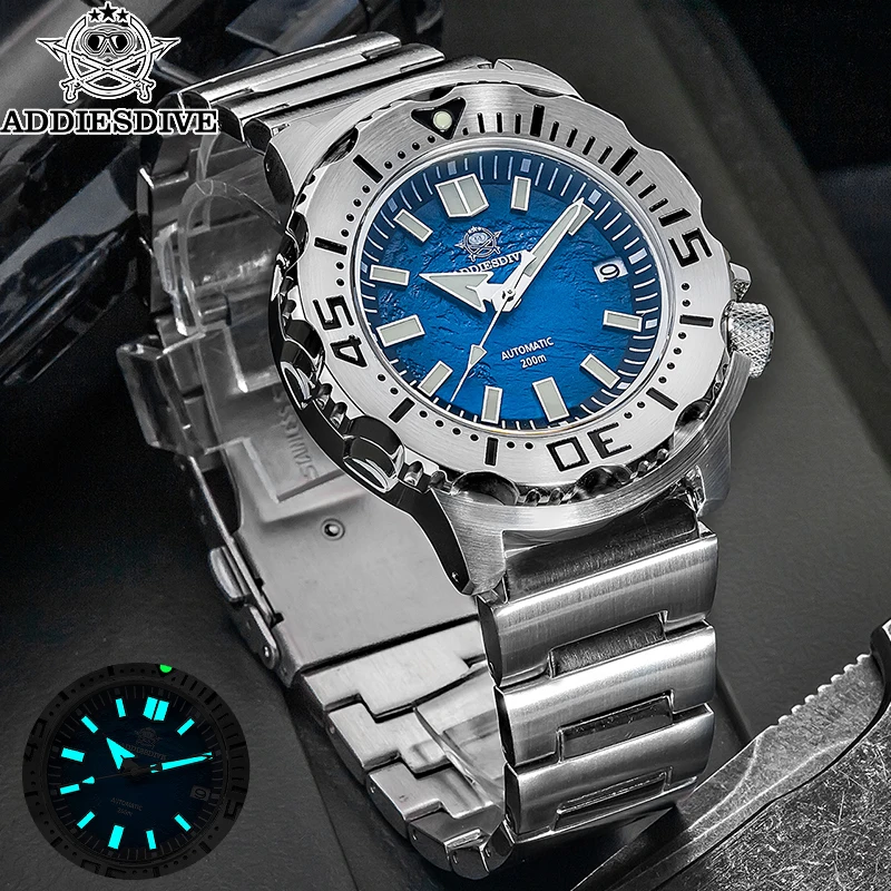 ADDIESDIVE 200m Orologio subacqueo impermeabile Vetro zaffiro Water Monster NH35 Automatico BGW9 Orologi meccanici da uomo luminosi AD2047
