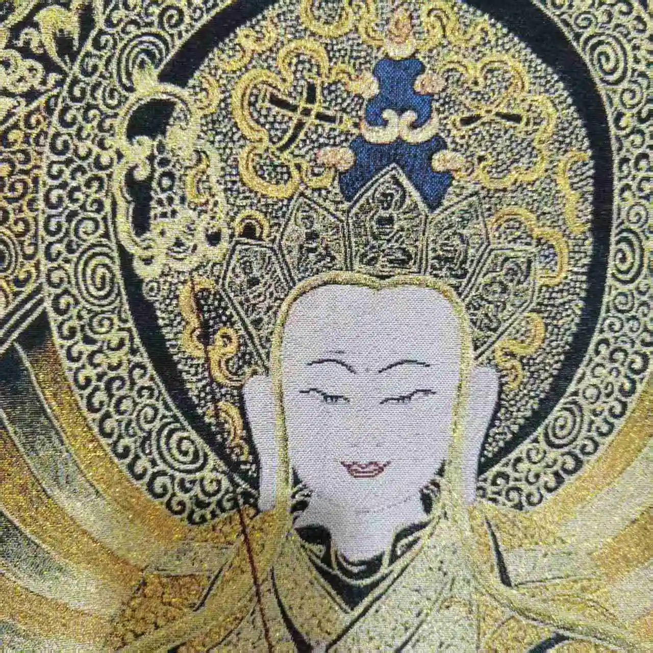 Xizang Folk  Silk Embroidery brocade Nepal Ksitigarbha Bodhisattva Buddha Thangka hanging panel