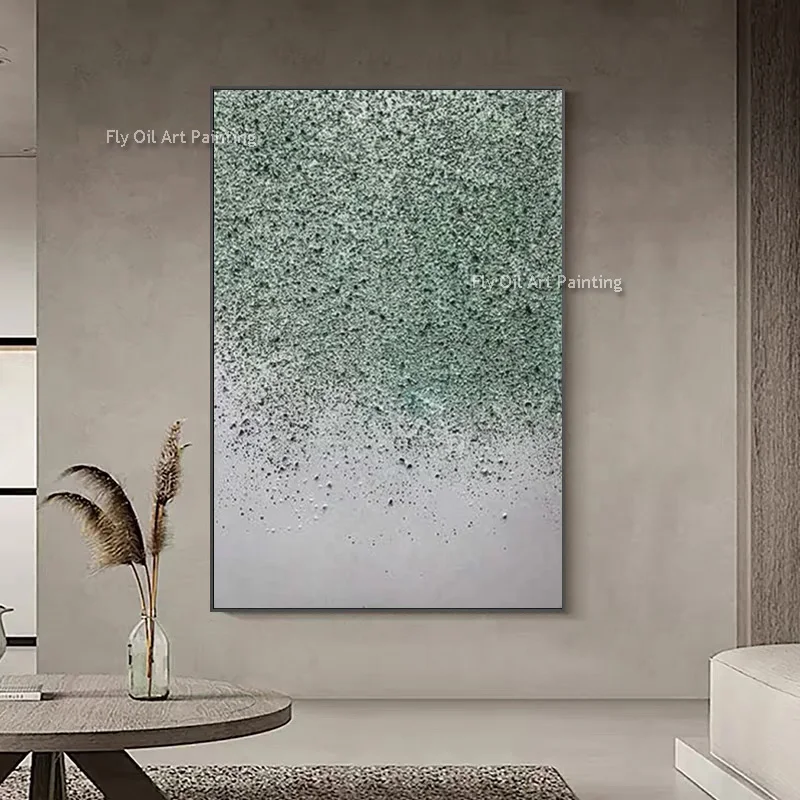 Abstract Artwork Deep Green Oil Painting On Canvas Hand Drawn Light Green And White Special Wall Art Decor For Room Decor