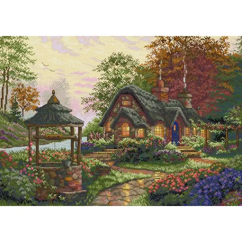 Wishing lodge NFK Count Stamped Cross Stitch Kit DIY Hand Embroidery Aida 14CT 16CT 11CT White Cloth Print Fabric Needlework Set