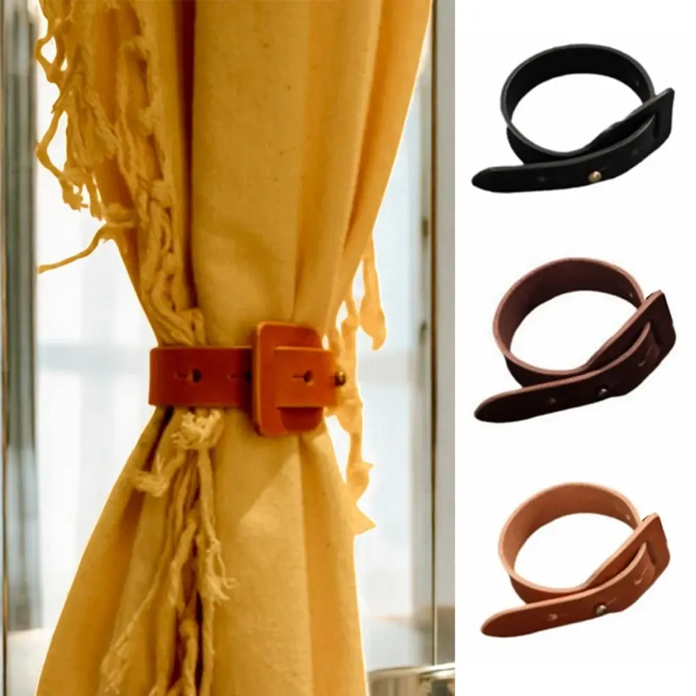 PU Leather Curtain Tie Back Buckle Solid Color Decoration Curtain Tie Strap Adjustable Curtains Accessories Curtains Fixing Tool