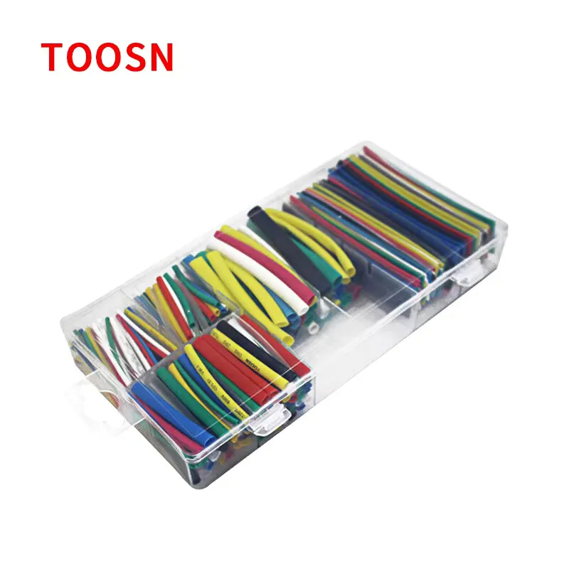 TOOSN 385Pcs Heat Shrinkable tube kit with box Insulation Shrinkable tube Assortment Polyolefin Ratio 2:1 Wrap Wire Cable Sleeve