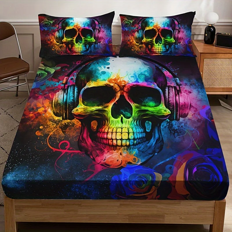 Rose Skull Fitted Sheet Soft Comfortable Solid Color Light Grey Bedding Fitted Sheet For Bedroom Guest Room With Deep Pocket 2