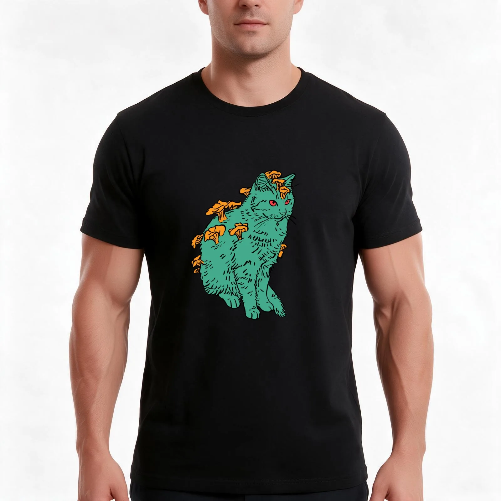 Chanterelle Cat T-Shirt, Summer Casual Cotton Tee, Oversized Streetwear Tops, Vintage Graphic Print, Loose Fit Short Sleeve