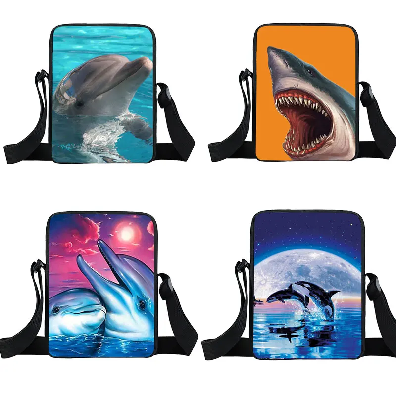 Dolphins Sharks Girl Messenger Bag Cute Animals Small Shoulder Bag Women Handbag Totes Kids Crossbody Bag