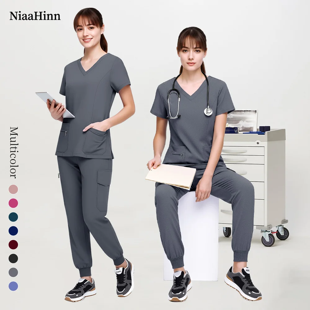 

Niaahinn, рабочая одежда для салона красоты, с короткими рукавами, костюмы для ухода за здоровьем, летняя мода, женский костюм хирургического врача для домашних животных