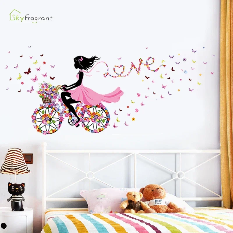 Creative Flower Fairy Wall Stickers For Living Rooms Kids Room Girl Bedroom Wall Decals Home Decor Self-adhesive Vinyl Stricker