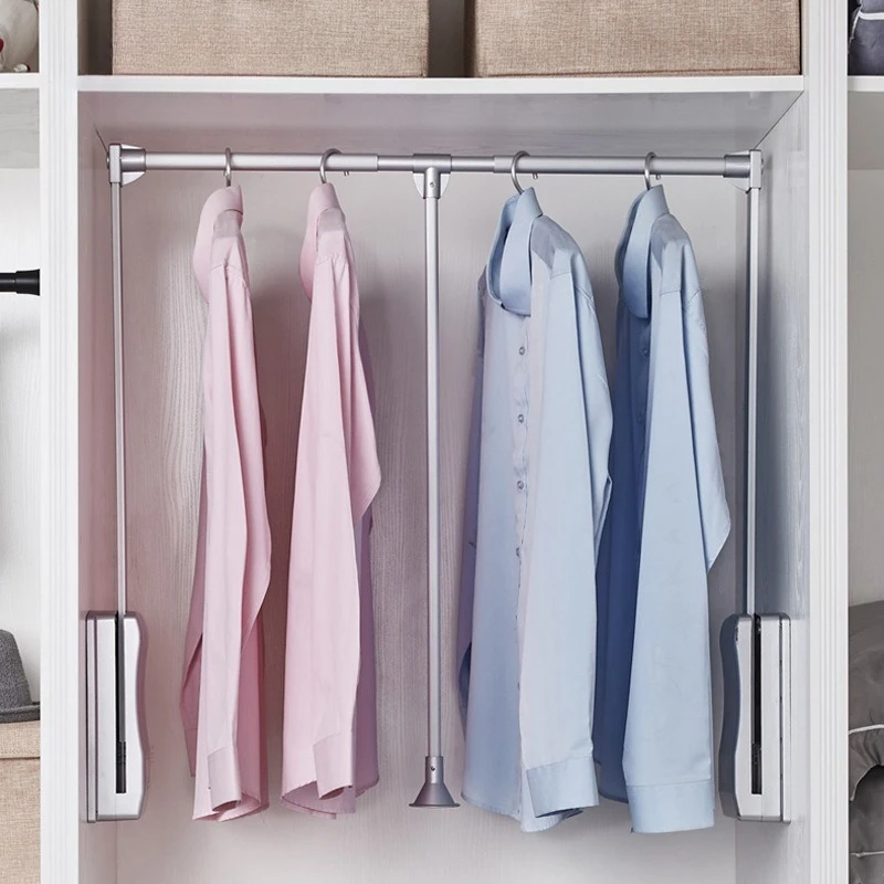 pull down retractable clothes hanger wardrobe lift hanging rod closet space saving storage hardware fitting