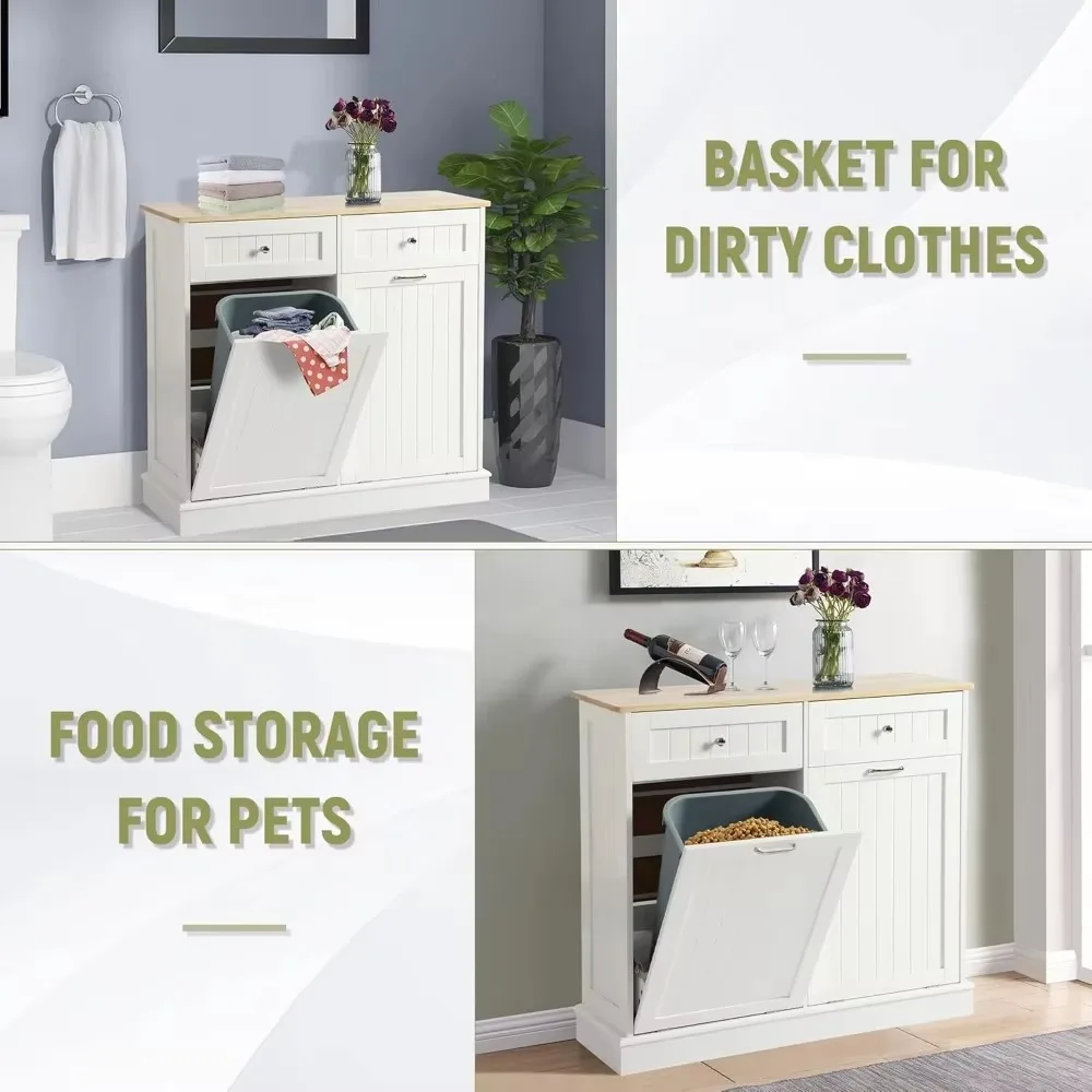 Tilt Out Trash Can Cabinet with Double Hidden Trash Can Holder, Kitchen Free Standing Recycling Cabinet,Dog Proof Trash Can image 3