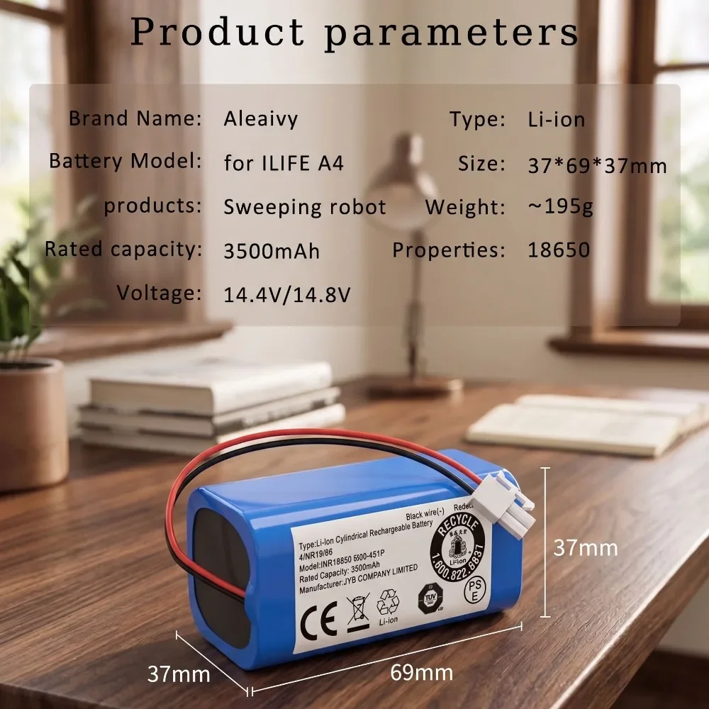 High Capacity 14.4V Li-ion Battery for ILIFE A4 A4s A6 V7s Pro V7 Robotic Vacuum Cleaner Smart BMS Replacement Power Cell