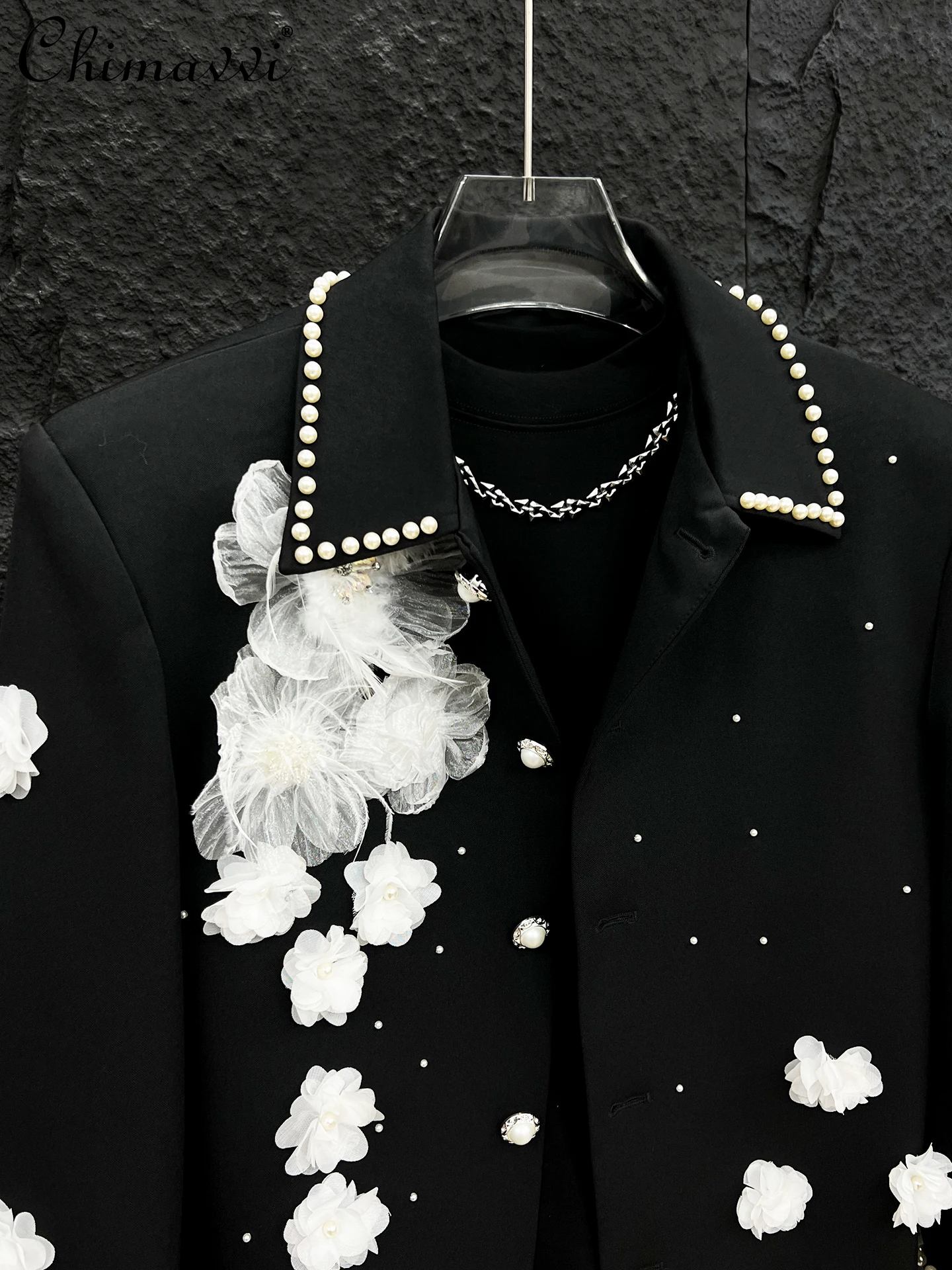 

High-end Heavy Personality Floral Jacket Coat for Men Spring and Autumn New Fashion Pearl Decoration Handsome Short Top