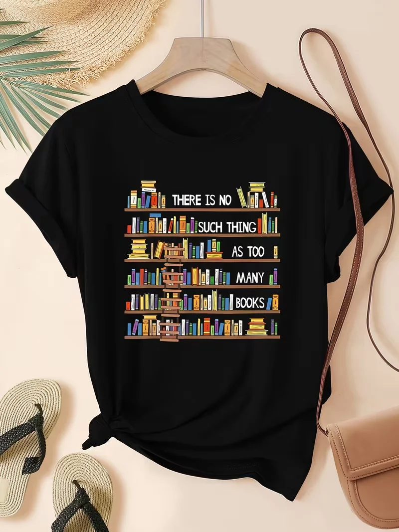 Women's Casual Short-sleeved T-shirt, Stylish Black T-shirt with The Slogan 