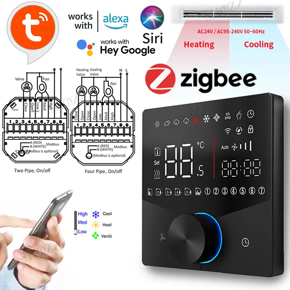 Zigbee 3.0 compressor de ar condicionado termostato unidade bobina ventilador digital temp condicionado 220v tuya vida inteligente alexa google casa