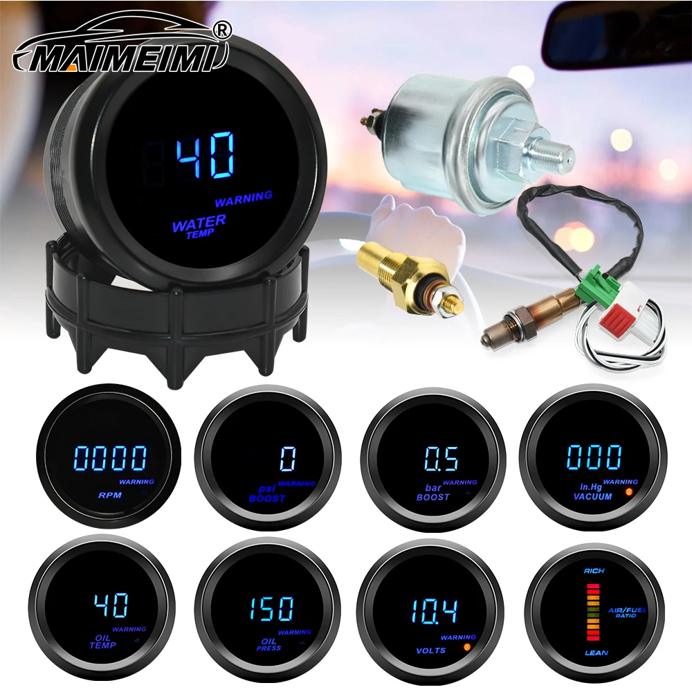 

PSI Bar Boost/температура воды/температура масла/пресс масла/напряжение/тахометр/коэффициент воздуха и топлива/данометр вакуума 52 мм автоматические инструменты с датчиком температуры и прессы