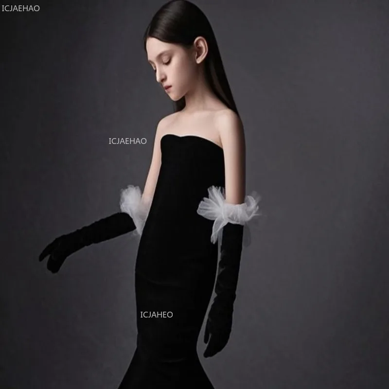 New Black Children Girls Princess Party Dress with Short Train HostFormal Evening Gown Dresses Catwalk Fashion Show Pageant