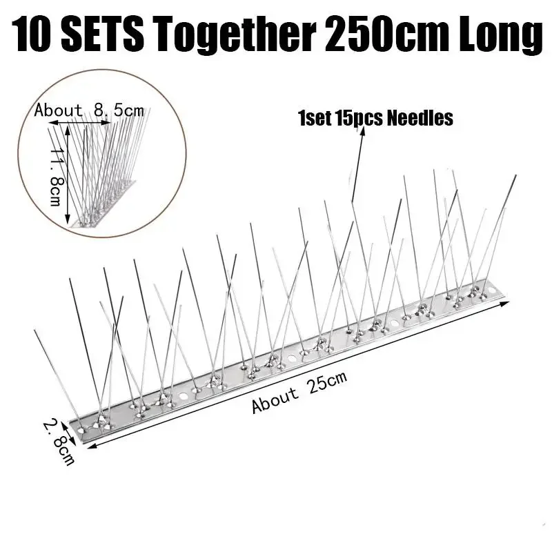 15/1set Stainless Steel Anti-bird Thorns Deterrent Wire Nails Garden Fence Roof Anti-pigeon Squirrel Cat Bird Repellent 25-50cm