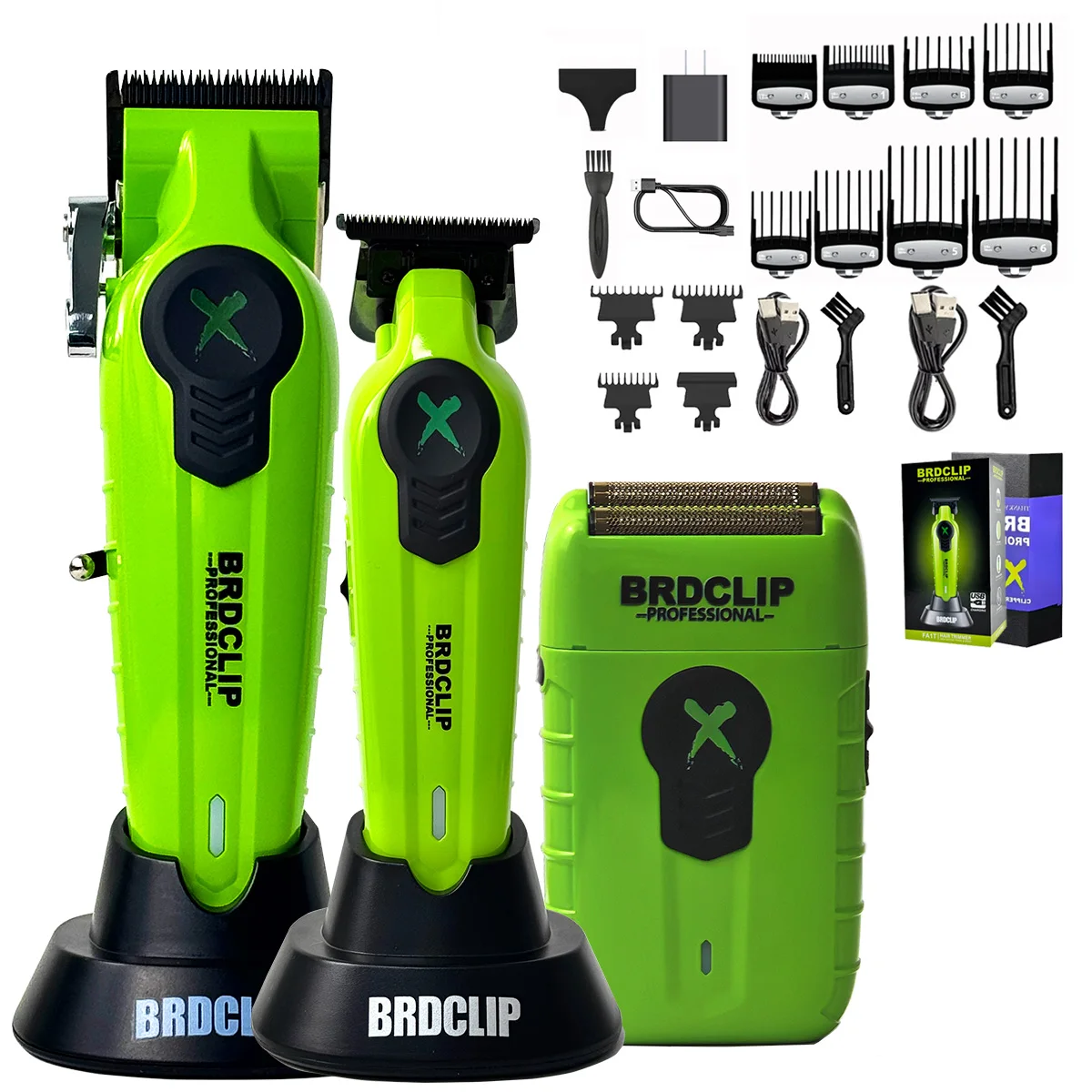 3PC BRDCLIP FA1C FA1T FA1R Green 8000RPM High Motor Barber Professional Hair Clipper Men's Electric Razor Hair Trimmer