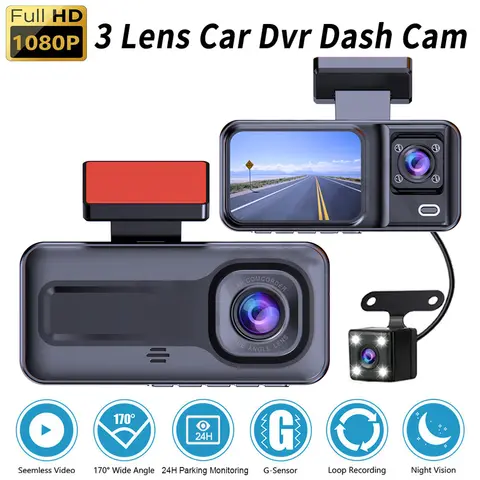 3 채널 자동차 DVR 3 방향 대시 캠 차량 내 카메라 DVR 레코더 FHD 1080P 비디오 미니 등록자 Dashcam 캠코더