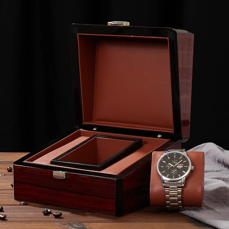 Luxury Man Lady Black Red Storage Watch Box Wooden Leather Jewelry Case High Gloss Piano Lacquer Gift Packaging for Seiko Watch