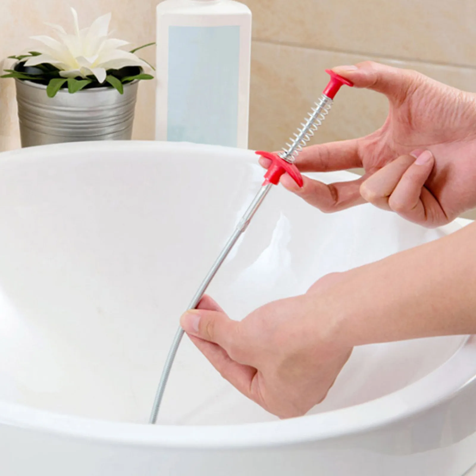 

60 Cm Drain Cleaning Extractor Steel Wire Spiral Clog Remover for Sink Tub Bathroom Kitchen Sewer Hair Debris Removal Tool