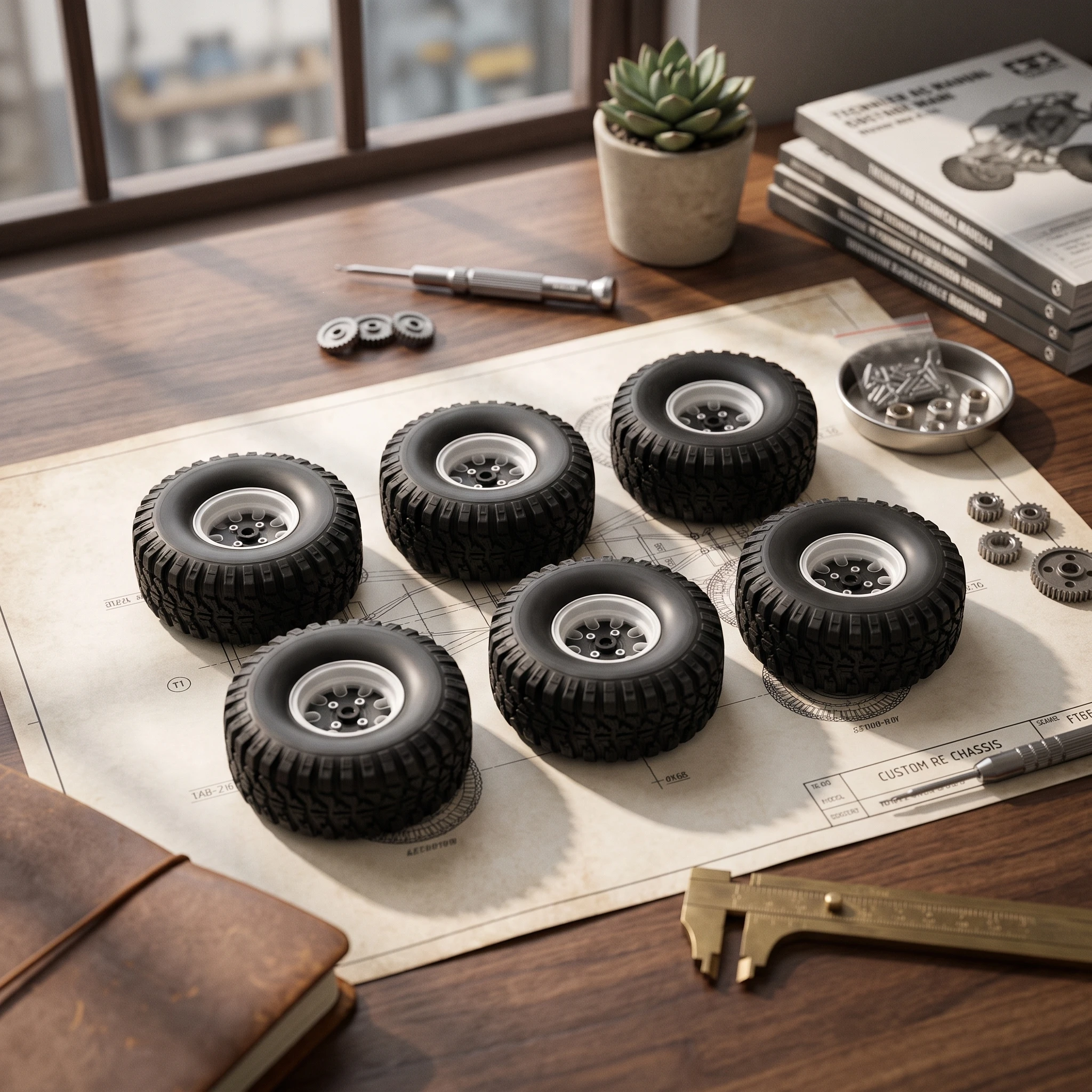6 Pieces RC Wheel and Tire Assemblies Rubber Wheel and Tire Set RC Wheels with Beadlock Look Aggressive Lugs Tires Direct Fit