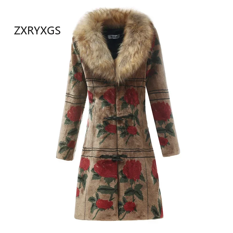 ZXRYXGS 2025 New Autumn Winter Faux Fur Coat Women's Long Coat Korean Version Slimming Faux Fox Fur Collar Elegant Fashion Coat