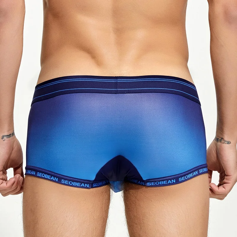 Men's flat cornered underwear, lightweight ice silk, breathable, low waist, sexy, youthful, close fitting four cornered pants