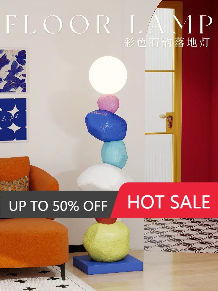 Dopamine Colored Imitation Stone Sculpture Living Room Floor Large-size Ornaments Stone Model Can Emit Light Modern Home Decor