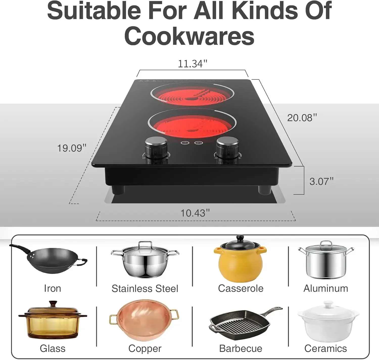 110V 2100W Electric Stove Top with Knob Control, 10 Power Levels, Kids Lock & Timer, Hot Surface Indicator