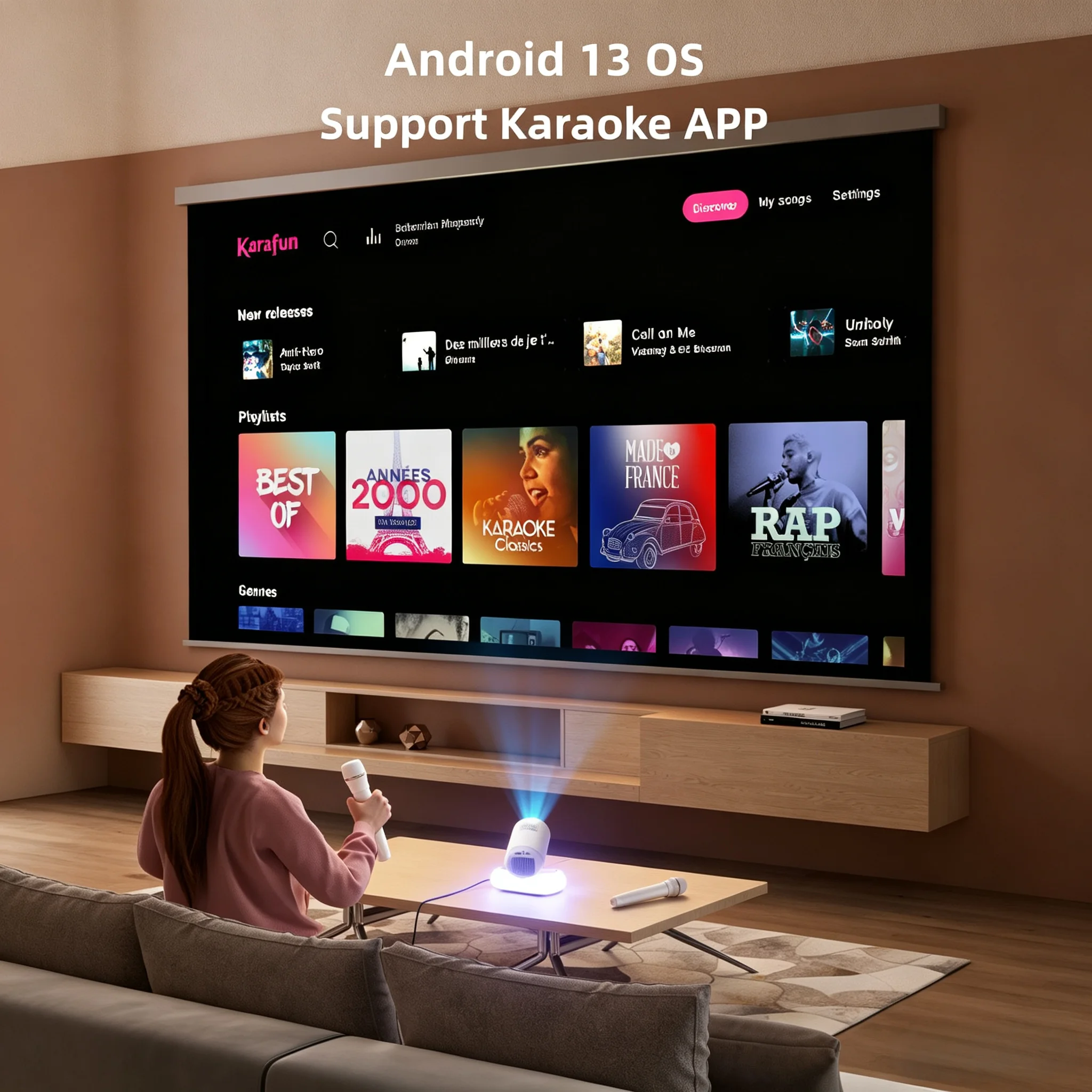 Projetor Portátil Inteligente - Home Cinema Karaoke Projector avaliação e preço