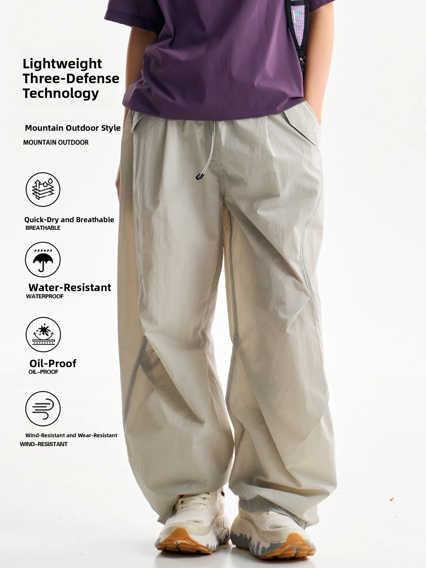 Outdoor Three-Proof Lightweight Quick-Drying Casual Hiking Trousers Men Women Summer Breathable Loose Fit Mountain Sports Pants