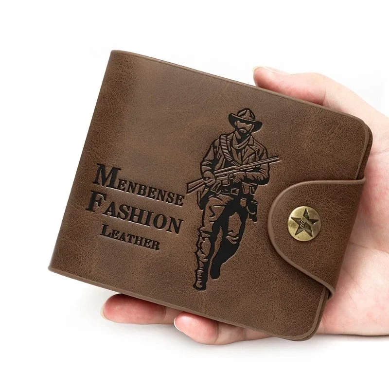 

Western cowboy three fold embossed wallet, multi card men's wallet, short wallet, buckle wallet
