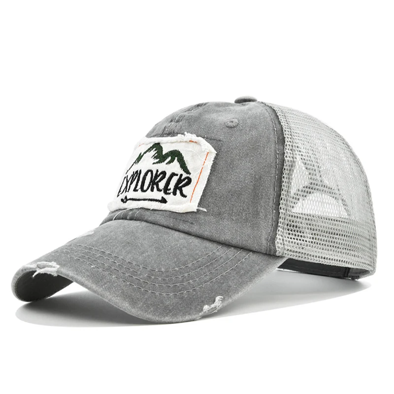 Vintage Washed Distressed Trucker Hat Explorer Patch Mesh Baseball Cap Unisex