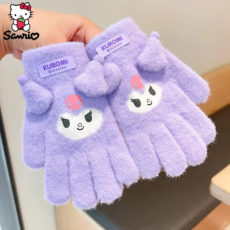 Kawaii Sanrio Gloves Children Kuromi Winter Finger Gloves Plush My Melody Cold-Proof Screen Touch Warm Toddler Plushies Gift Kid