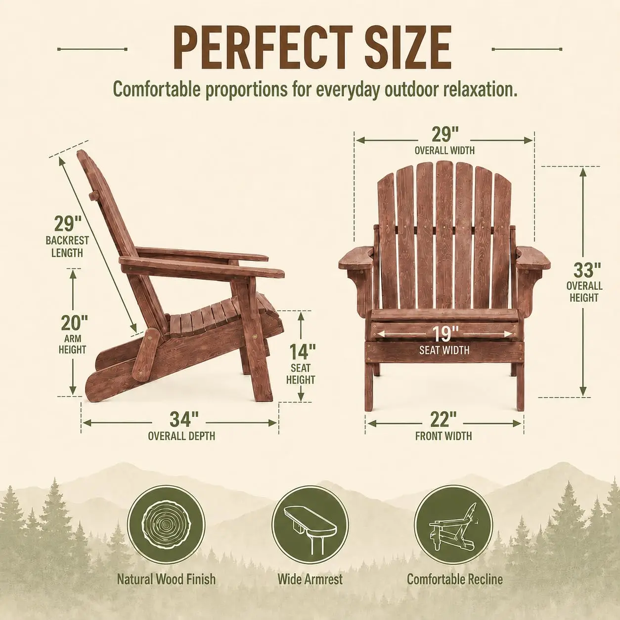 Oversized Folding Adirondack Chair 6-Pack, Hemlock Patio Fire Pit Chair with Pre-Assembled Backrest & Seat,, Customized
