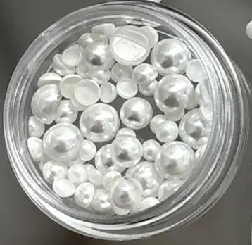 1 Caja de Adornos de Uñas de Perlas de Cristal Blancas Semicirculares, Tamaños Mixtos de 2-5 mm, Decoraciones de Uñas de Perlas de Lujo, Accesorios para Manicura DIY
