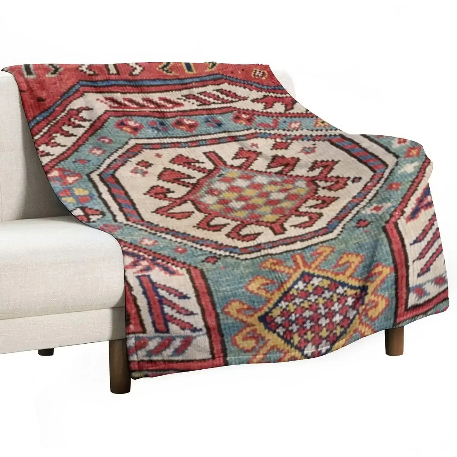 Orduch Medallion II // 19th Century Colorful Bright Baby Blue Diamond Blossom Ornate Accent Pattern Throw Blanket