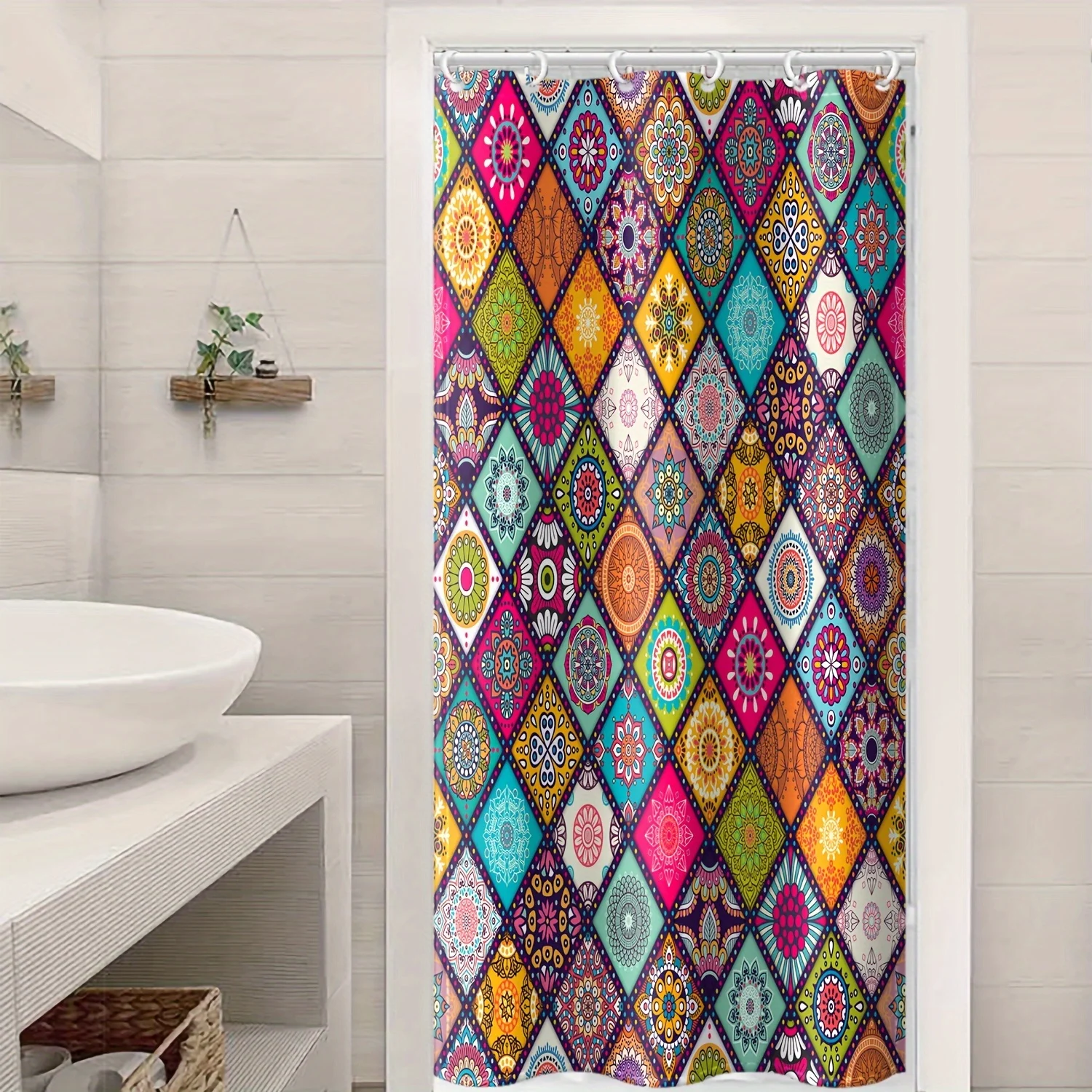 

Занавеска для душа, винтажный цветной тотемный узор с пластиковым крючком, узор мандалы, богемный стиль, украшение для оконной занавески для ванной комнаты