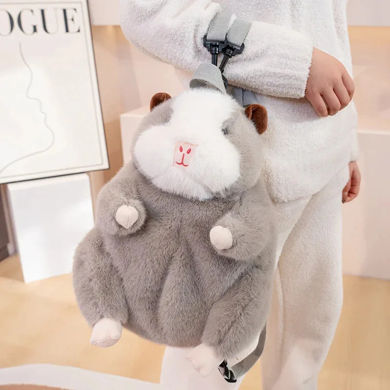 Mochila de pelúcia de cobaia marrom/cinza, 35cm, desenho animado, animal fofo, boneca ondulada, cinto ajustável, carteira de ombro duplo, presente para namorada