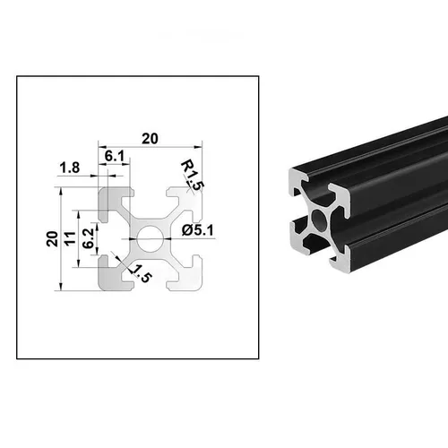 Imagen 2 del producto Perfil de extrusión de aluminio con ranura en T 2020, riel lineal anodizado estándar europeo de 20x20mm para piezas de impresora 3D, bricolaje, plateado y negro, 4 Uds.