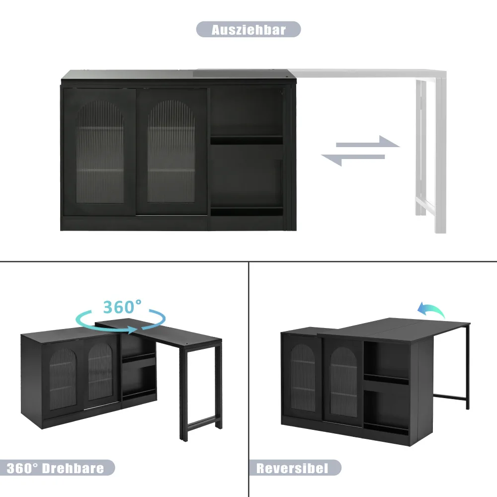 Moderner Bartisch, ausziehbar 360° ° Drehbarer Bartisch mit Stauraum, umkehrbarer Tisch, Sideboard-Bar mit Glastür – Detail 31